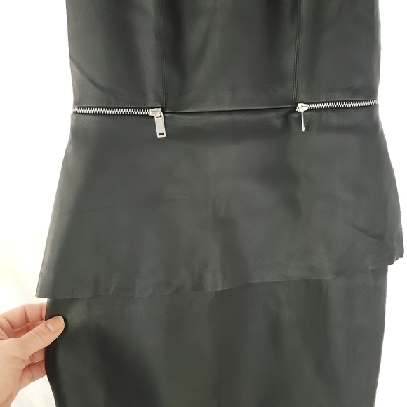 ZARA Peplum Black Vegan Leather Dress Sz S - Picture 2 of 8